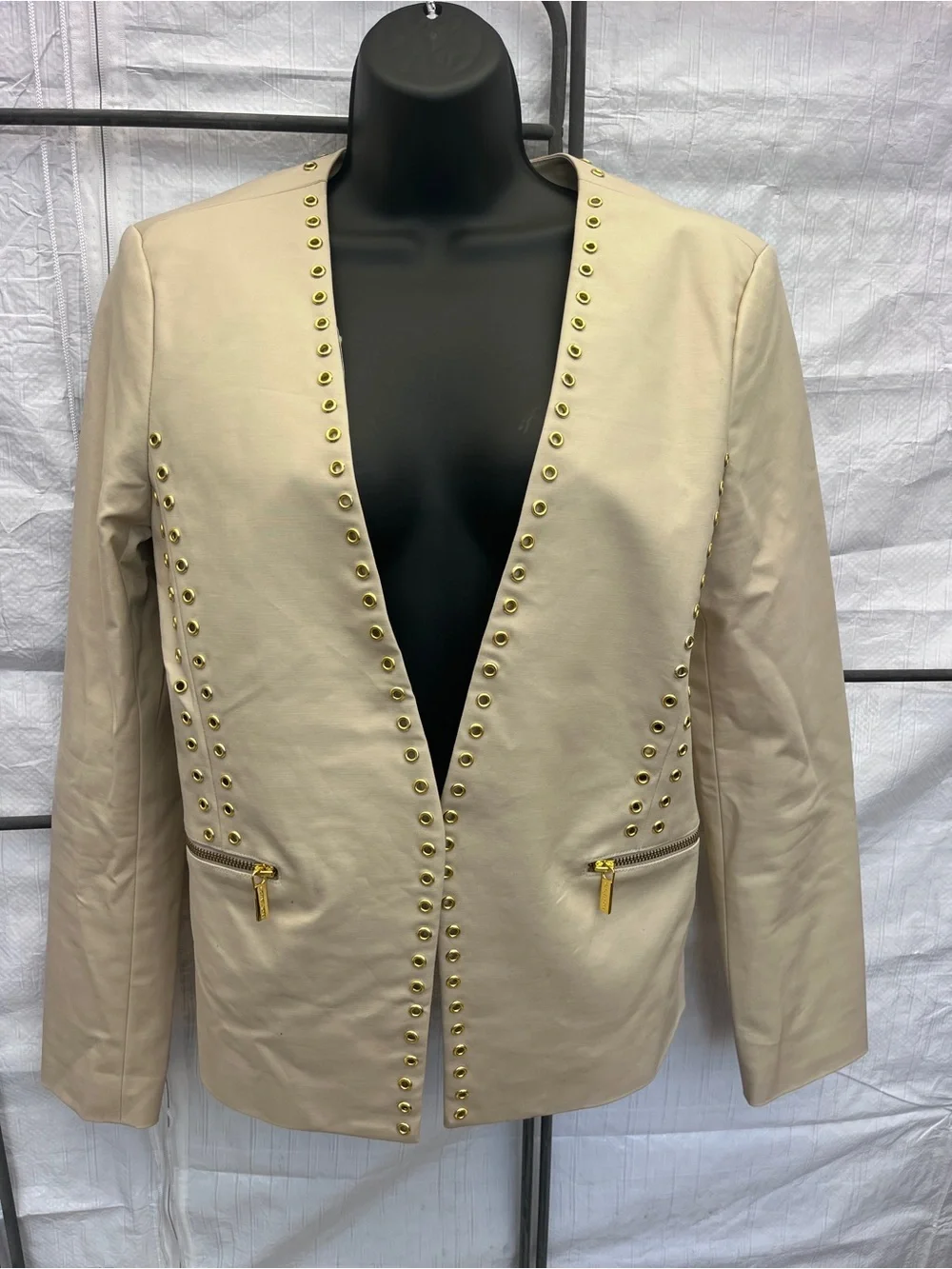 Michael Kors Cream Blazer with Gold Stud Accents